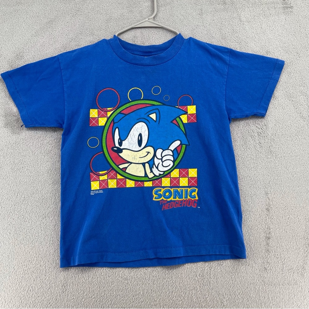 Vintage Sonic Shirt Youth Large Blue Double Sided Single Stitch Hedgehog Sega